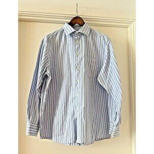 Polifroni Milano Men LRG‎ 17 1/2 Blue Purple ButtonUp Dress Shirt Preppy Classic